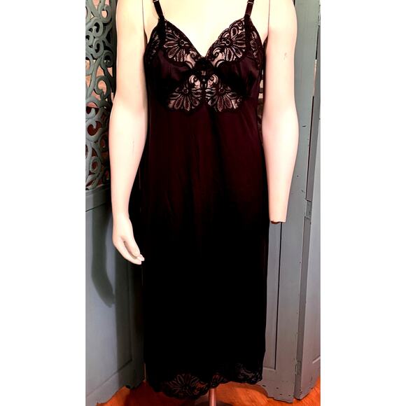 Vintage Shadow Line Sexy Black Full Slip-Lingerie-Floral Lace-Luxurious Dress 36 - Picture 1 of 9